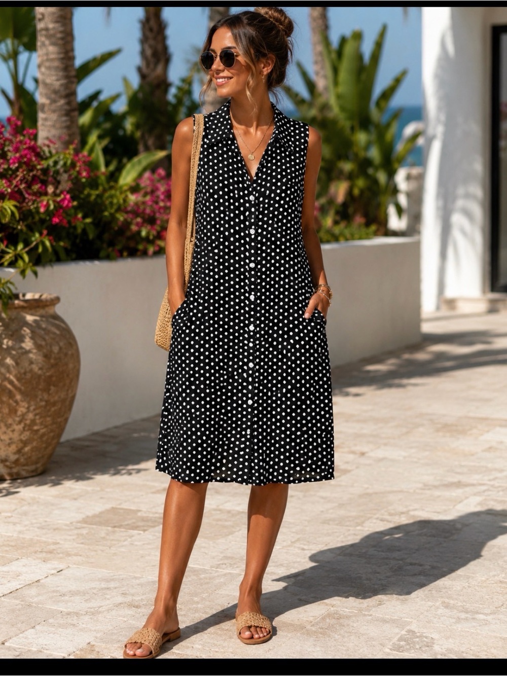 Sam and Jess Polka Dot Sleeveless Button Front Dress